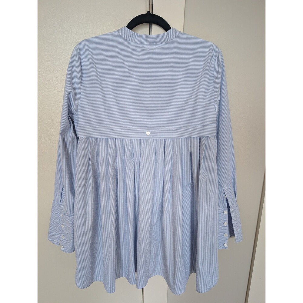 Veronica Beard Greer Stretch Cotton Blue White Striped Blouse Long Sleeve Sz 12 - Picture 3 of 10